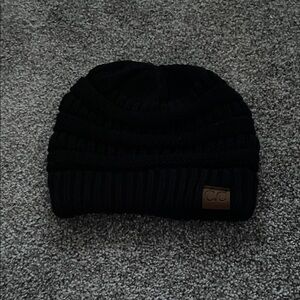 C.C Black Ribbed Knit Beanie